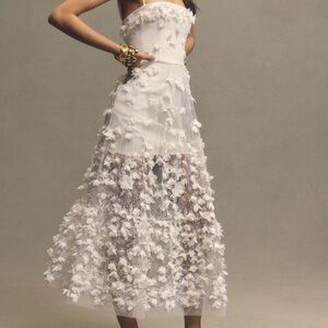 Helsi Audrey Square-Neck Floral Applique Sheer Midi Dress